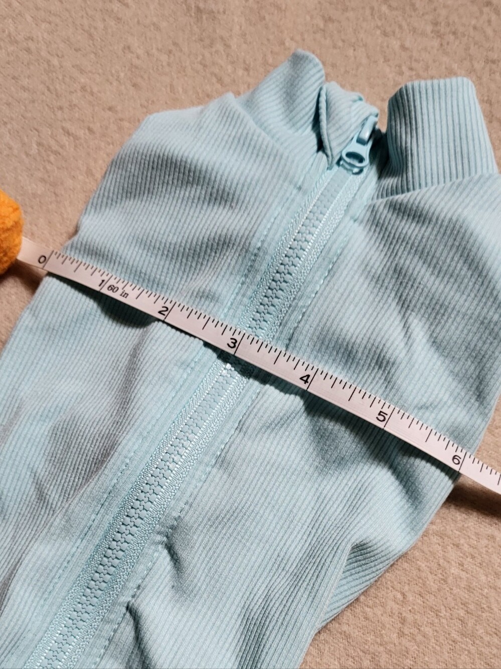 Light Blue Ribbed Zip-Up Onesie Cat Pajamas/ Surgical Suit Size Small - Picture 3 of 6